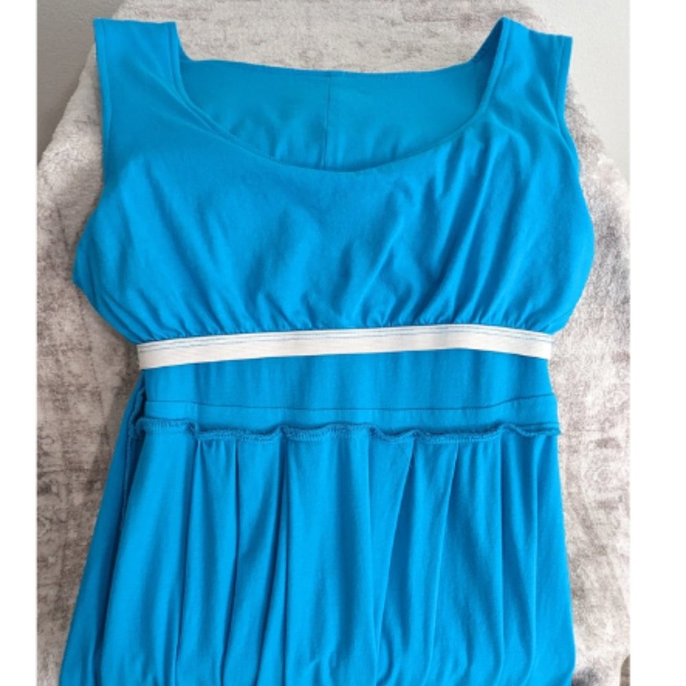 Fit and Flare Blue Azure Sleeveless Midi Dress with Pockets - Picture 6 of 9